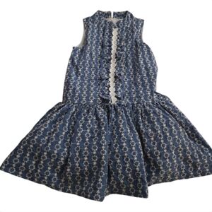 Trish Scully Ada Eyelet Girls' Dress, Size 6, Blue W/ White Embroidery- Like New